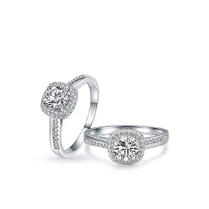 Classic S925 sterling silver halo ring set with micro-pave cubic zirconia accents