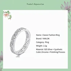 Minimalist S925 sterling silver ring with geometric triangle cubic zirconia stones