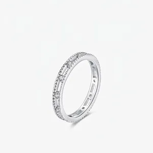Bague Éternité en Argent Sterling 925 Zirconia Pour Femmes Bord Milgrain Minimaliste Bague Géométrique Creuse Bijoux de Mode