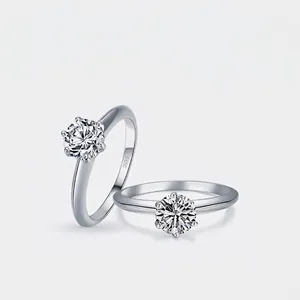 Classic 925 Sterling Silver Six-Prong Crown Ring For Women Elegant Minimalist Zirconia Engagement Wedding Finger Ring Fine Jewelry