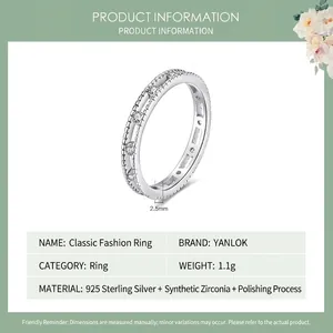 Bague classique en argent sterling 925 avec pavé d'oxydes de zirconium de 2,5 mm
