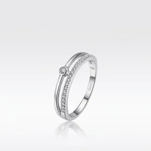 Elegant 925 Sterling Silver Double Layer Pave Zirconia Open Ring For Women Minimalist Geometric Layered Finger Ring Jewelry Gift