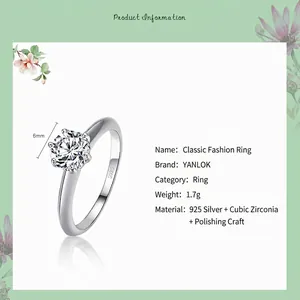 Classic S925 sterling silver crown ring featuring a 6mm round cubic zirconia stone