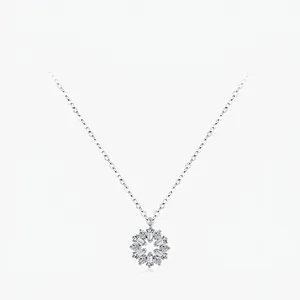 Collier Pendentif Fleur en Argent Sterling 925 pour Femme Chaîne de Clavicule Florale Ajourée avec Zirconia Bijoux Cadeau