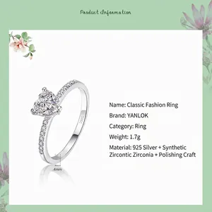 Elegant S925 sterling silver ring featuring a heart-shaped zircon and pave set diamonds