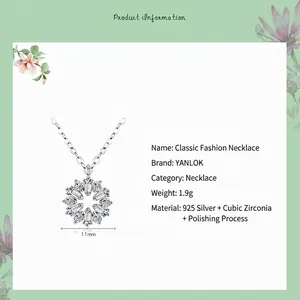 Collier fleur évidé classique en argent sterling 925 avec zircons pour femme