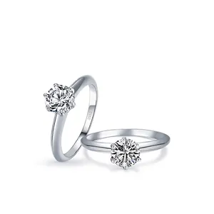 Classic S925 sterling silver six-prong crown ring with round brilliant cut cubic zirconia
