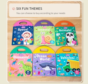 Set of 6 educational jelly sticker books for kids with carry handle and 36 reusable stickers