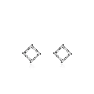 Minimalist s925 silver geometric hollow square stud earrings with clear zircon stones
