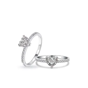 Elegant S925 sterling silver heart-shaped zircon ring with micro-pave diamonds on band