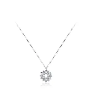 Collier en argent sterling S925 avec pendentif fleur évidée serti de zircons cubiques