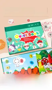 Detailed view of kids quiet book with interactive farm scenes and reusable animal stickers