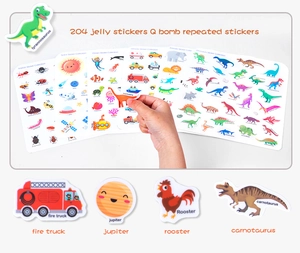 Detailed view of 204 jelly stickers featuring insects, space, ocean, and animal themes