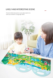 Detail of portable education quiet book with animal stickers and nature scenes