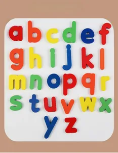Macro view of colorful 26 lowercase wooden alphabet letters for early childhood education