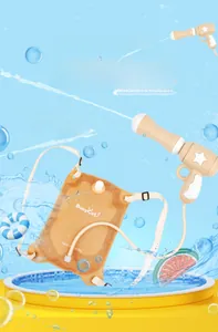 Detail of BusyCat kids backpack water gun with orange tank and adjustable straps