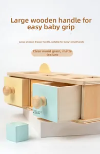 Detail of wooden Montessori drawer box with 2.5cm round handle for baby grip training
