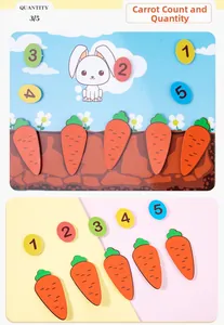 Detail of Montessori carrot math toy with numbers 1-5 and rabbit puzzle for early learning