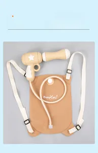 Detail view of brown soft rubber backpack water tank and adjustable straps for kids