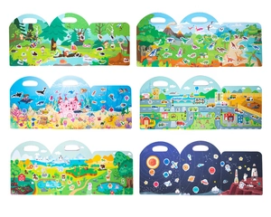 Detail of 6 educational sticker books with jungle, dinosaur and space themes for kids