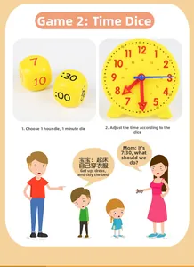 Educational clock toy set with dual-color dice for children learning time and numbers