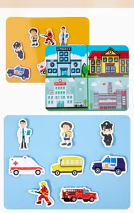 Educational occupational matching cards for kids featuring vehicles and buildings