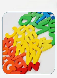 Detail of colorful wooden alphabet letters with safe water-based matte paint finish