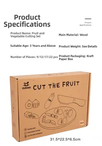 Detailed product specifications for the wooden fruit and vegetable play kitchen toy set