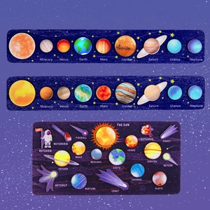 Wooden Solar System Puzzle Montessori Educational Planet Toy Kids Space Cognitive Learning Board Science Toy Gift