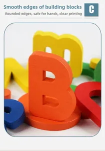 Close-up of colorful wooden alphabet blocks with smooth edges and clear printing