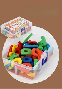 Detailed set of 52 colorful wooden alphabet letters for early learning and storage box