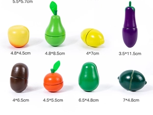 Detailed view of wooden fruit and vegetable play food set with Velcro cutting seams