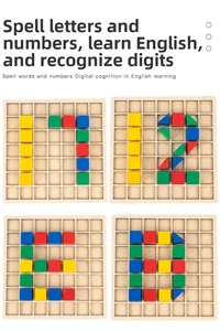 Educational wooden puzzle blocks for kids showing number and letter construction details