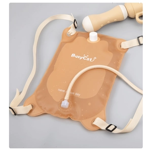 Detail of BusyCat portable soft water bag for kids with adjustable strap and flexible tube
