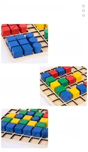 Detail of wooden geometric block puzzles in vibrant colors for early sensory learning