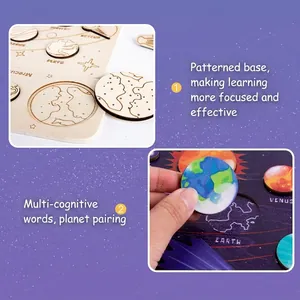 Educational wooden solar system puzzle set for kids featuring planets and orbital paths