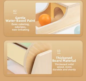 Detail of wooden montessori ball box showing thickened solid wood and safe water-based paint