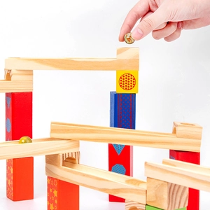Wooden Marble Run Building Blocks Set Educational Construction STEM Toy For Kids Natural Wood Track Building Bricks Game