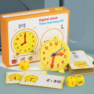 Kids Digital Clock Time Learning Kit Wooden Dice Paper Cards Educational Preschool Teaching Aid Early Development Toy