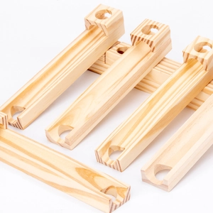 Handcrafted wooden marble run tracks made of natural solid wood for building blocks set