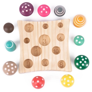 Montessori wooden mushroom sorting toy with numbered base for counting and matching skills