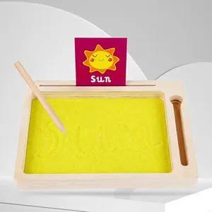 Bac à sable en bois pour apprentissage sensoriel avec cartes alphabet et stylet
