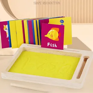 Plateau de sable en bois pour enfants avec cartes de lettres pour l'apprentissage précoce