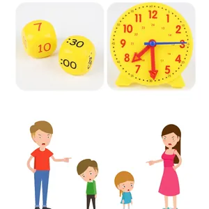 Educational kids digital clock learning set with yellow dice and adjustable time model