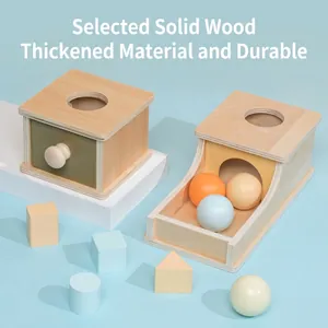 Montessori wooden object permanence box set with colorful geometric blocks for toddlers