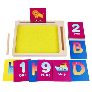Tableau à sable en bois pour enfants avec cartes alphabet et outils de traçage éducatifs