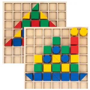 Creative wooden geometric puzzle blocks set for Montessori educational kids learning