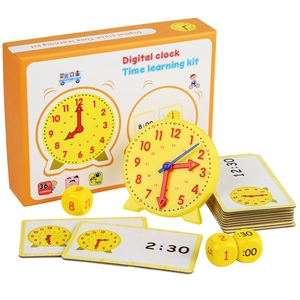 Educational children's clock learning set with dice and time cards for early childhood