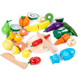 Wooden play food set with colorful fruits and vegetables for kids kitchen role play
