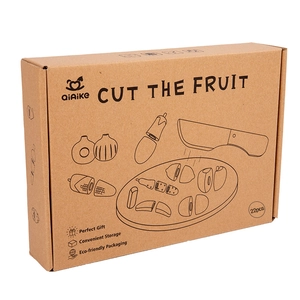Eco-friendly wooden 22-piece fruit and vegetable cutting toy set in a gift storage box